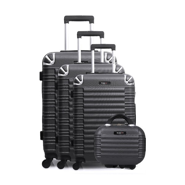 Комплект от 4 черни куфара за пътуване на колелца и куфарче Vanity - Bluestar