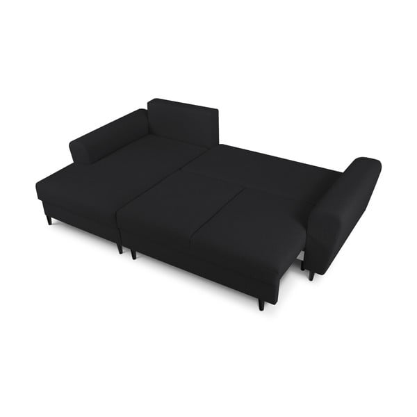 Черен разтегателен ъглов диван с място за съхранение от прежда с примки от букле (ляв ъгъл) Kyoto – Cosmopolitan Design-image-2
