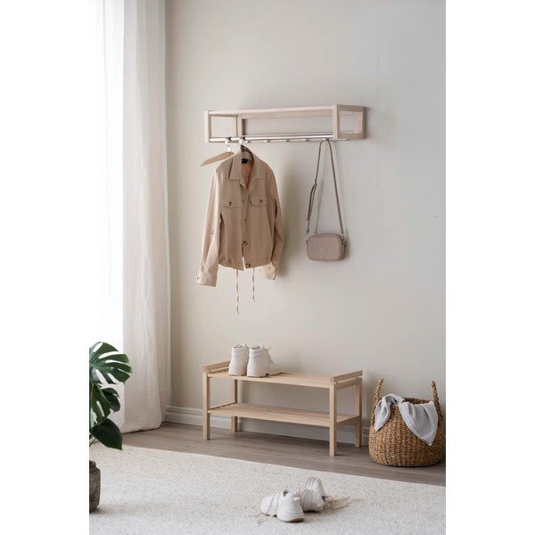 Стенна закачалка от масивен дъб естествена с рафт Confetti – Rowico-image-3