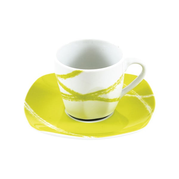 Комплект от 6 бяло-зелени порцеланови чаши с чинийки Sandy - Villa Altachiara