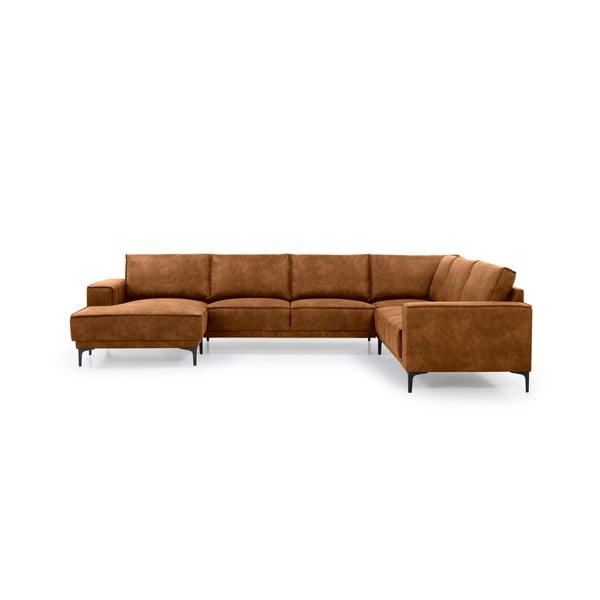 Кафяв ъглов диван от изкуствена кожа (ляв ъгъл/"U") Copenhagen - Scandic