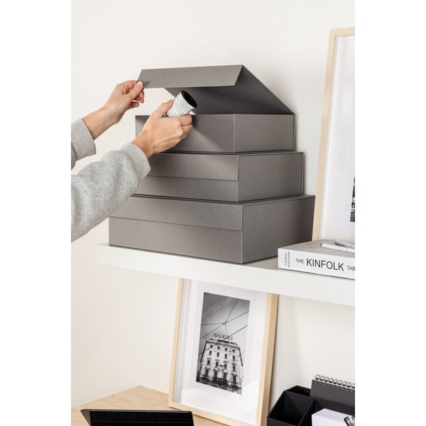 Сиви картонени кутии за съхранение в комплект 3 бр. с капаци 42,5x29,5x13 cm Kian Paper Laminate – Bigso-image-2