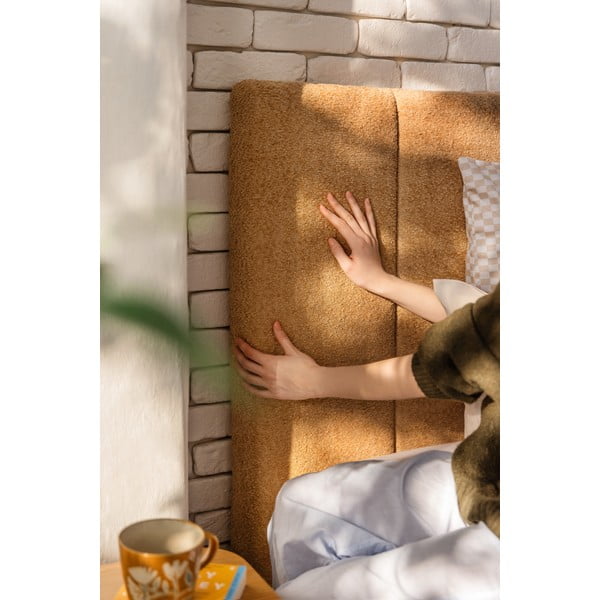 Тапицирано двойно легло с място за съхранение и включена подматрачна рамка в цвят горчица 160x200 cm Thessa Bold Line – Bonami Selection-image-3