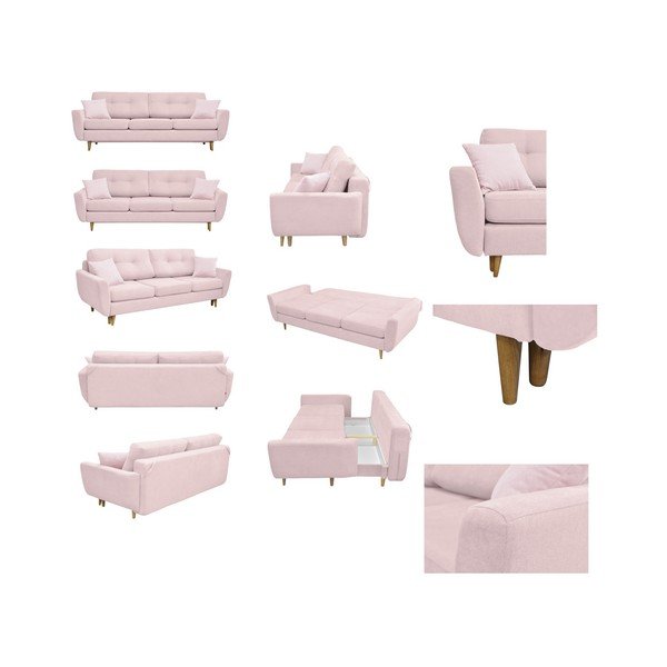 Růžová rozkládací pohovka se světlými nohami Mazzini Sofas Rose-image-1