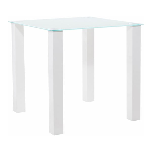 Lesklý bílý jídelní stůl s deskou z tvrzeného skla Støraa, 80 x 80 cm