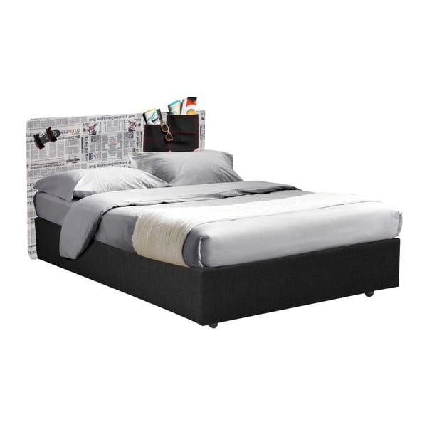 Černá jednolůžková postel s úložným prostorem a se vzorovaným čelem 13Casa Task, 120 x 190 cm