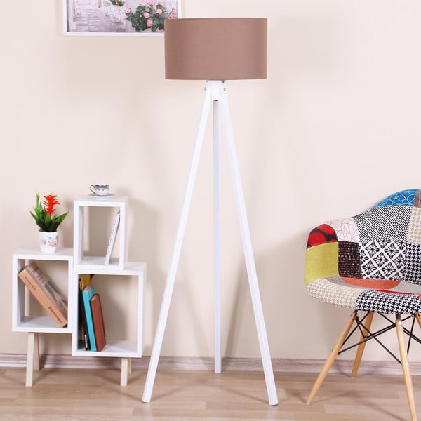 Бяла свободностояща лампа със светлооранжев абажур Beyaz - Kate Louise