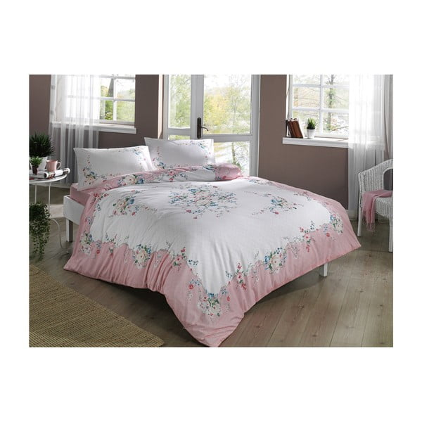 Памучно спално бельо с чаршаф за двойно легло Madelyn V2 Pink, 200 x 220 cm - Unknown