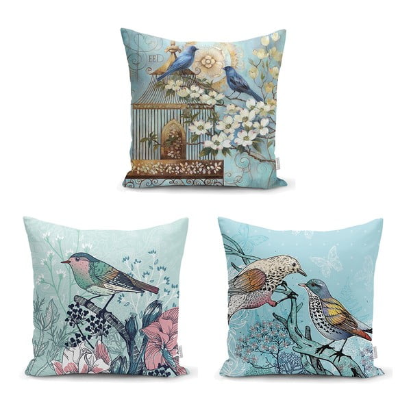 Комплект от 3 калъфки за възглавници Птици еднорози, 45 x 45 cm - Minimalist Cushion Covers