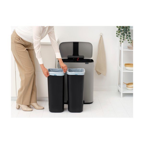 Светлосиво стоманено кошче за боклук 2x30 l за рециклиране/с педал Bo – Brabantia-image-2