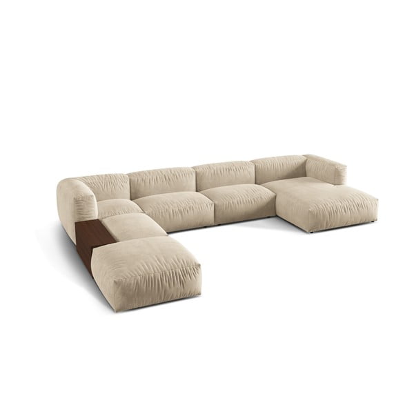Бежов кадифен модулен ъглов диван (ляв ъгъл/U форма) Martina – Micadoni -image-2