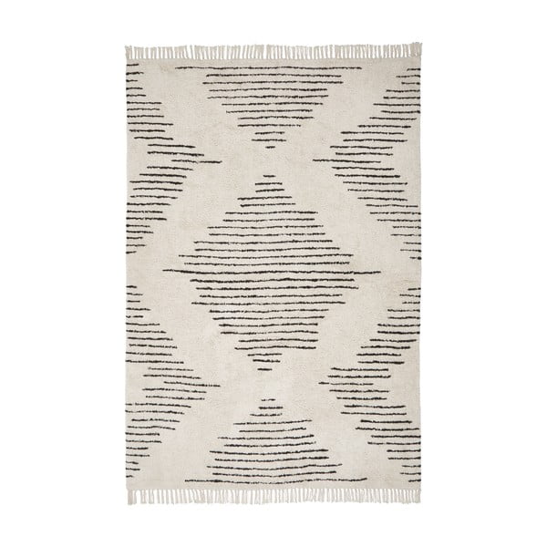 Бежов и черен ръчно тъкан памучен килим , 160 x 230 cm Fini - Westwing Collection