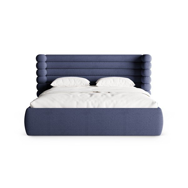Синьо  тапицирано двойно легло с място за съхранение и включена подматрачна рамка 160x200 cm Mount – Micadoni -image-4