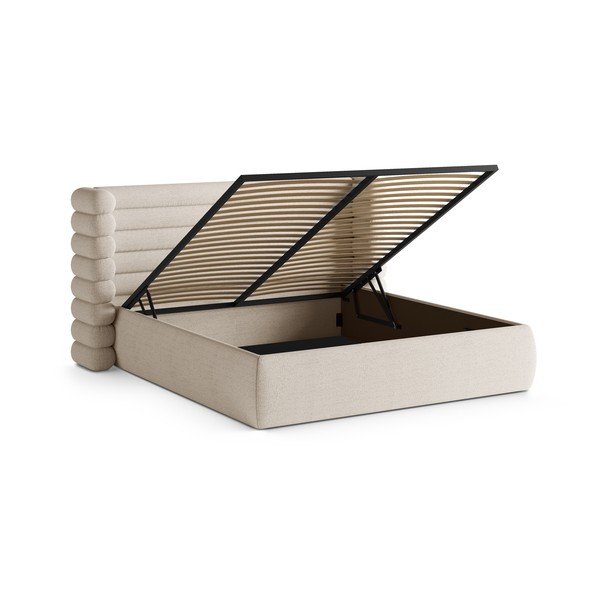 Бежово тапицирано двойно легло с място за съхранение и включена подматрачна рамка 160x200 cm Mount – Micadoni -image-2