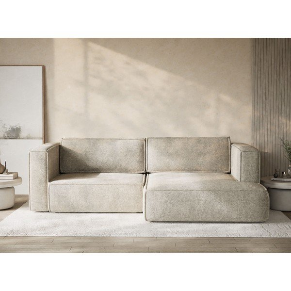 Бежов шенилов сгъваем/с място за съхранение ъглов диван (десен ъгъл) Velto – Maison de Rêve-image-1