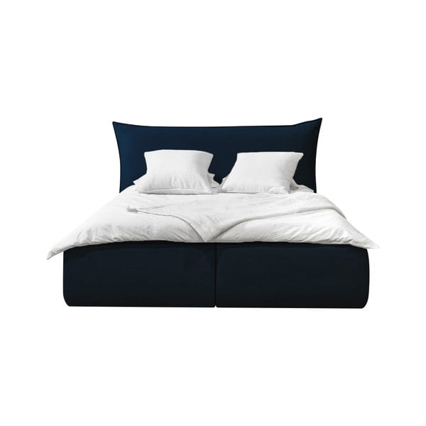 Синьо тапицирано двойно легло с решетка и място за съхранение 180x200 cm Jade - Bobochic Paris
