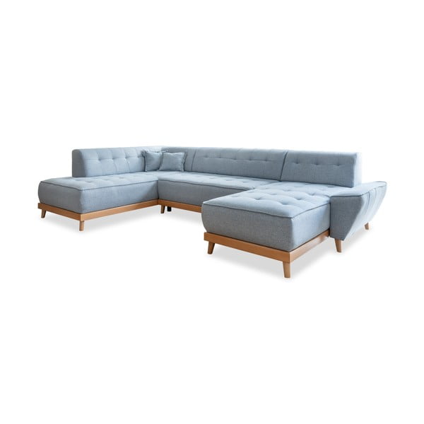 Светлосин U-образен разтегателен диван , ляв ъгъл Dazzling Daisy - Miuform
