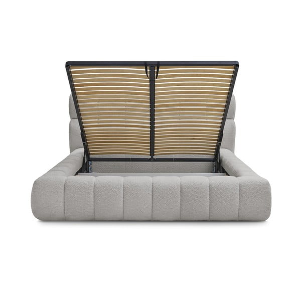 Светлосиво двойно легло 180x200 cm тапицирано с място за съхранение с включена подматрачна рамка Mont Blanc – Bobochic Paris-image-3