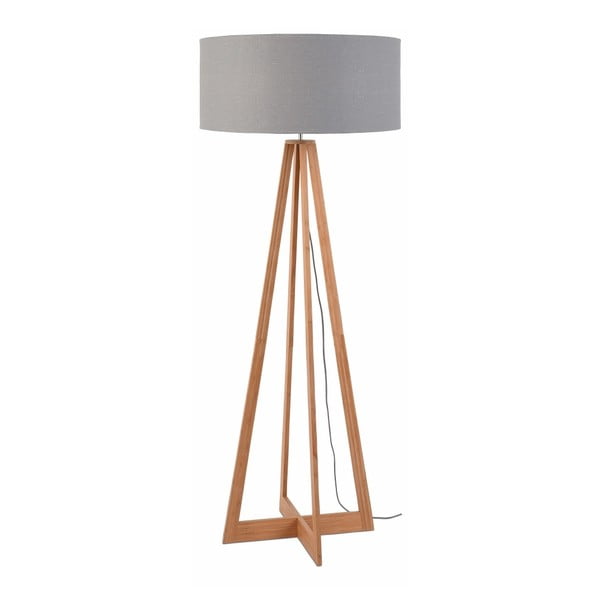 Подова лампа със светлосив абажур и бамбукова структура Everest - Good&Mojo
