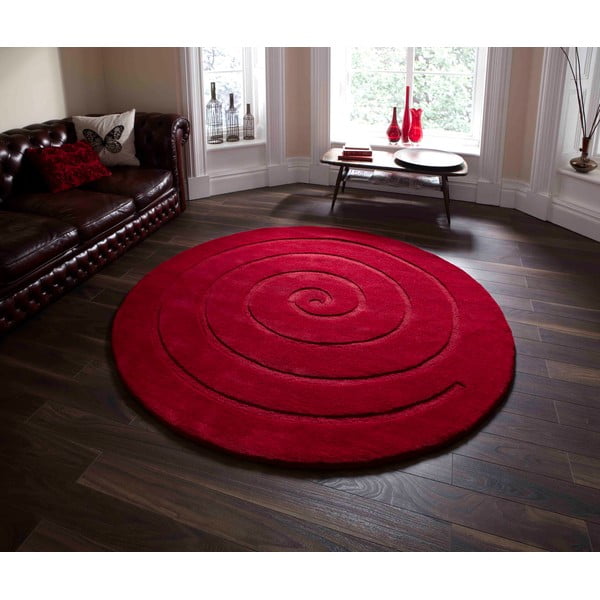 Рубиненочервен вълнен килим , ⌀ 180 cm Spiral - Think Rugs-image-1