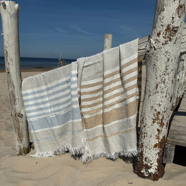 Синя ленена плажна кърпа 85x140 cm Allure Stripe – Linen Tales-image-4