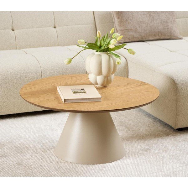 Кръгла масичка за кафе с дъбов плот в кремав и в естествен цвят  ø 85 cm Soli – Actona-image-1