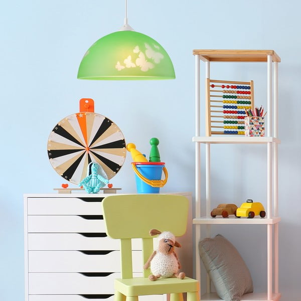 Зелена детска лампа със стъклен абажур ø 30 cm Mariposa - LAMKUR-image-2