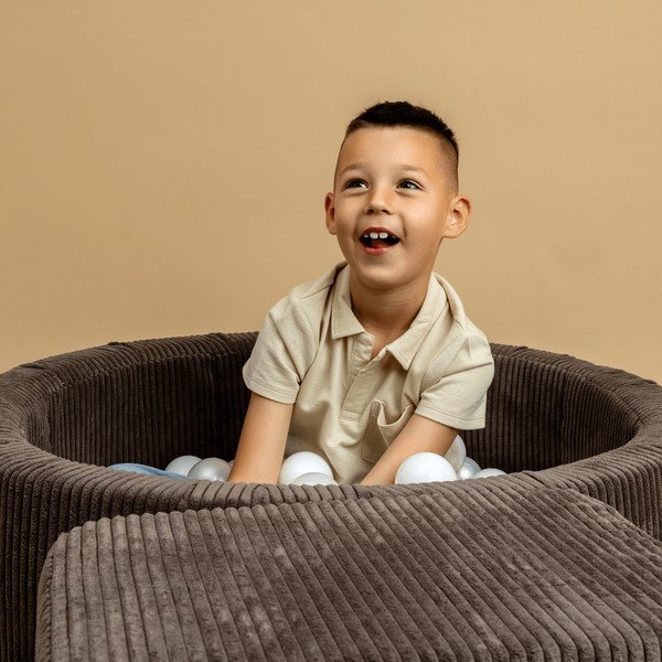 Кафяв велурен басейн с топки ø 90x30 cm Montessori – Meowbaby-image-3