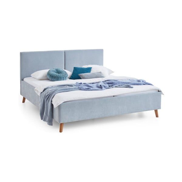 Светлосиньо двойно легло 180x200 cm тапицирано с включена подматрачна рамка Piano – Meise Möbel-image-3