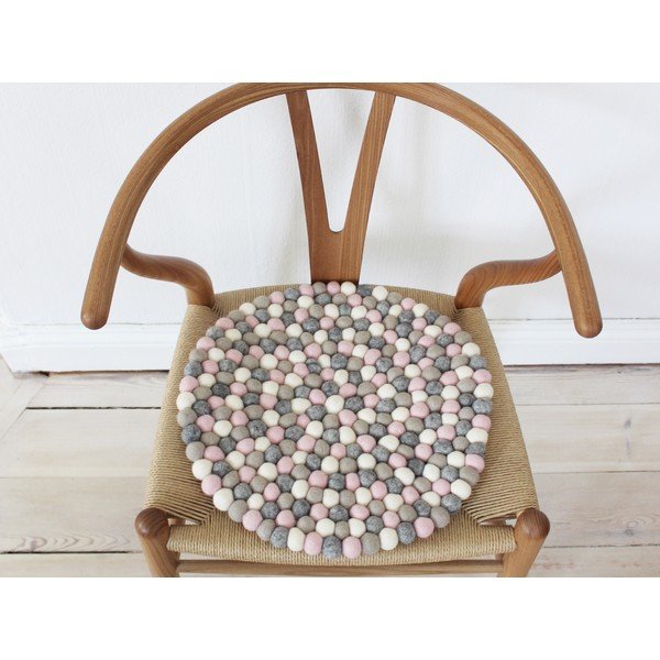 Светлорозова и сива топка вълна Подложка за стол, ⌀ 39 cm - Wooldot-image-2