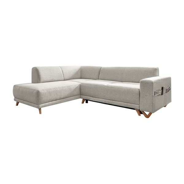 Бежов разтегателен/с място за съхранение ъглов диван (ляв ъгъл/L форма) Classy Sophie – Miuform