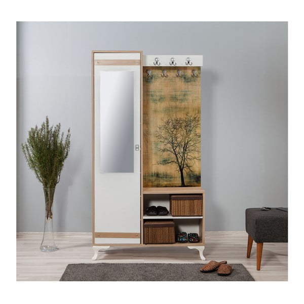 Кафяво-бяла стена в коридора с огледало Inci Tree, височина 196 cm - Vella-image-4