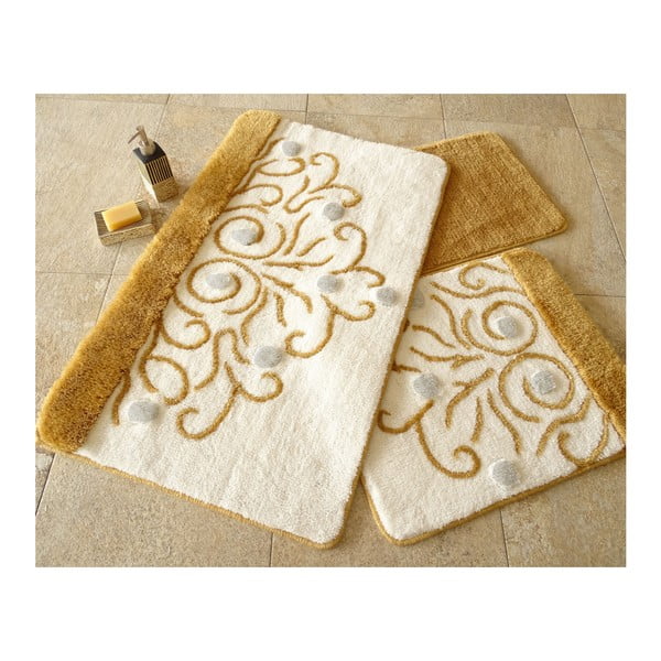 Комплект от 3 бежово-кафяви килимчета за баня с орнаменти - Foutastic