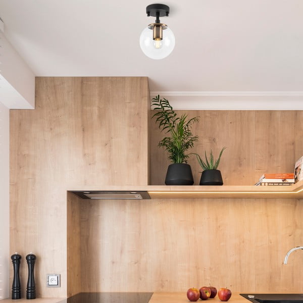 Черно осветително тяло за таван със стъклен абажур ø 15 cm Atmaca – Opviq lights-image-3