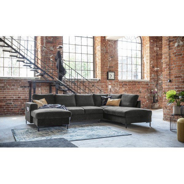 Тъмносиво U-образно разтегателно канапе от кадифе, десен ъгъл Lofty Lilly - Miuform-image-4