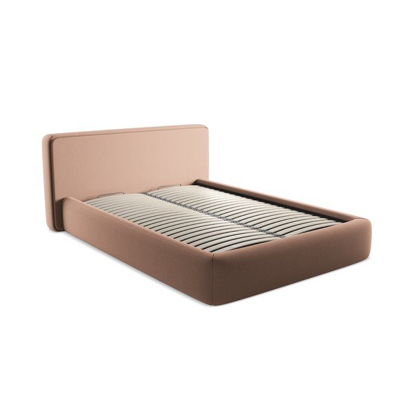 Светлорозово двойно тапицирано легло с място за съхранение и включена подматрачна рамка 140x200 cm Kiana – Makamii