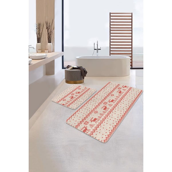 Червени и бежови текстилни постелки за баня в комплект от 2 броя 60x100 cm - Mila Home-image-2