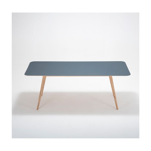 Jídelní stůl z masivního dubového dřeva s tmavě modrou deskou Gazzda Linn, 200 x 90 cm-image-1