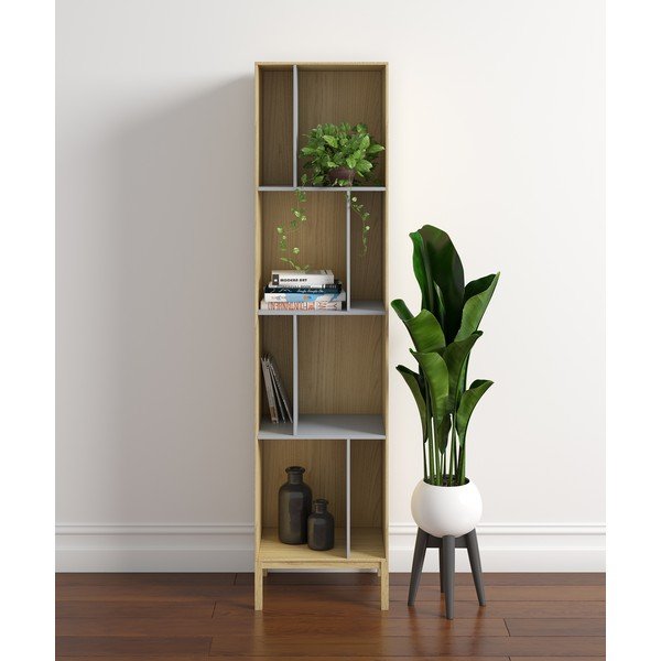 Сив шкаф за книги в дъб 45x185 cm AbbeyWood - Woodman-image-1