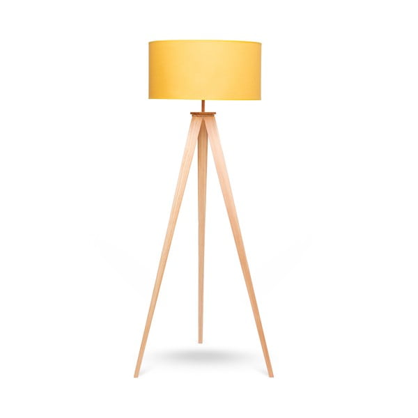 Подова лампа с дървени крака и жълт абажур Karol - Bonami Essentials