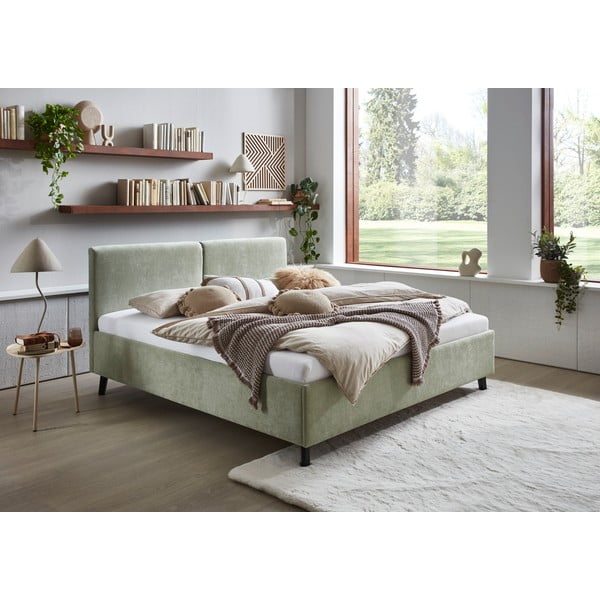 Светлозелено двойно легло 160x200 cm тапицирано с включена подматрачна рамка Piano – Meise Möbel-image-1