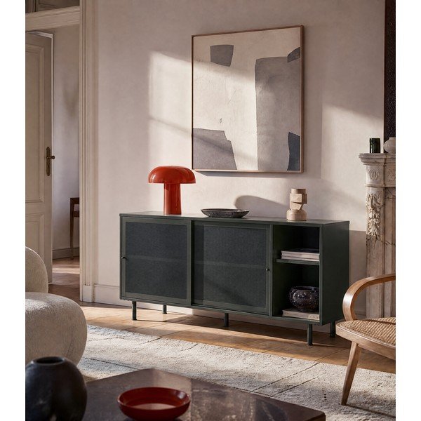 Тъмнозелен метален нисък скрин с плъзгащи се врати 160x75 cm Veep – Unique Furniture-image-1