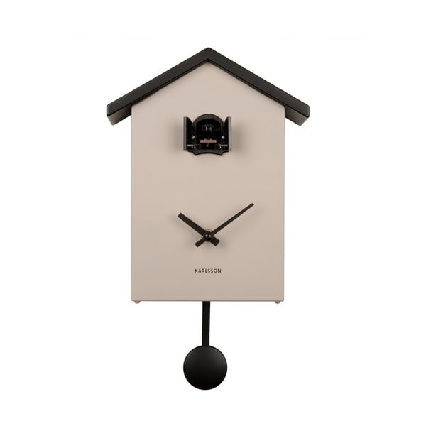 Часовник с махало в черно и бежово Кукувица, 25 x 20 cm - Karlsson