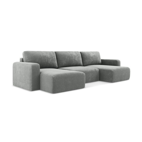 Сив шенилов сгъваем/с място за съхранение ъглов диван (U форма) Kona – Makamii-image-2