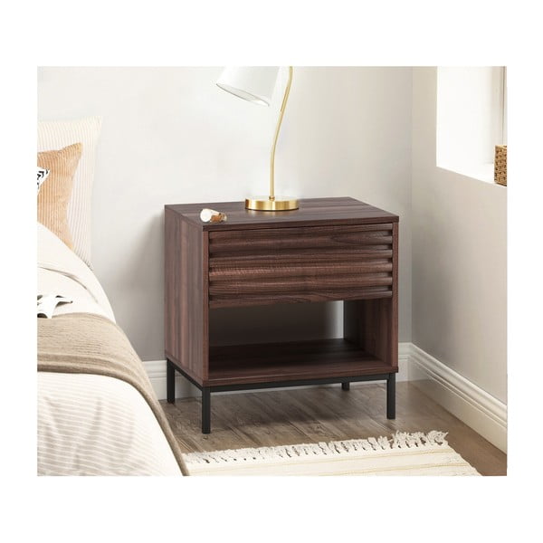 Тъмнокафяво нощно шкафче с орехов плот Celine – Støraa-image-4