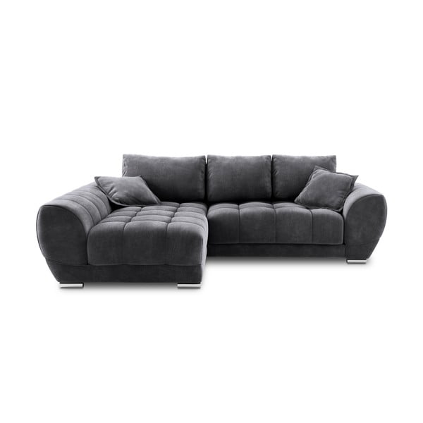 Тъмносив ъглов разтегателен диван с кадифена тапицерия , ляв ъгъл Nuage - Windsor & Co Sofas
