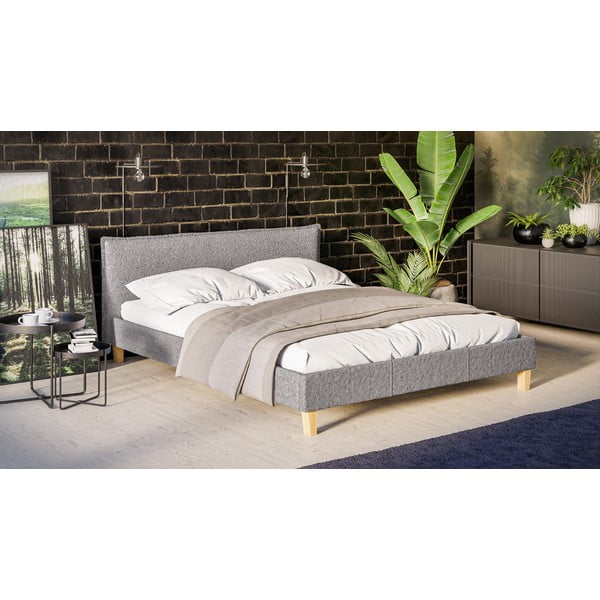 Сиво тапицирано двойно легло с решетка 160x200 cm Tina - Ropez-image-2