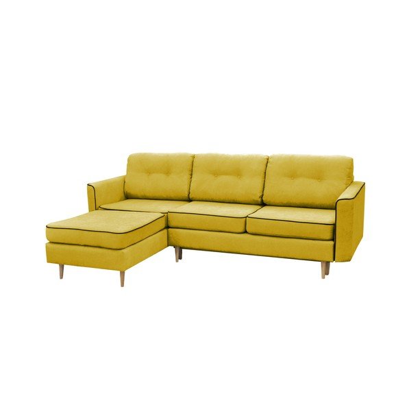 Hořčicově žlutá rozkládací pohovka se světlými nohami Mazzini Sofas Ladybird, levý roh-image-3
