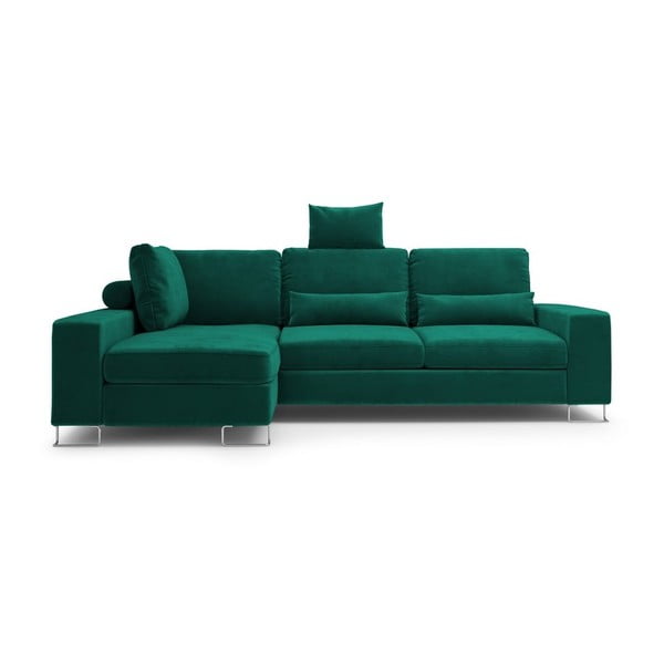 Бутилково зелен ъглов разтегателен диван с кадифена тапицерия Diane, ляв ъгъл - Windsor & Co Sofas