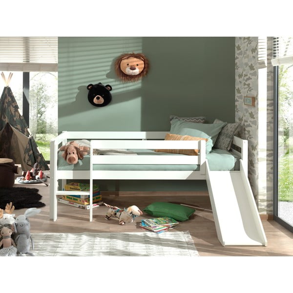 Бяло детско повдигнато легло с пързалка , 90 x 200 cm Pino - Vipack-image-2